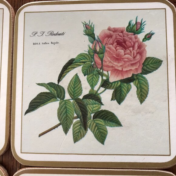 Vintage "Redoute Rose" Pimpernel Coasters Set of 6 Made In England Barware - Picture 4 of 11